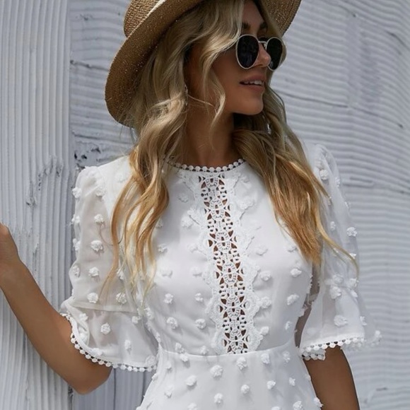 New White Lace Swiss Dot Dress - Picture 5 of 5